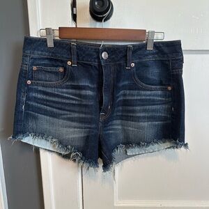 American Eagle Dark Wash Frayed Hem Jean Shorts